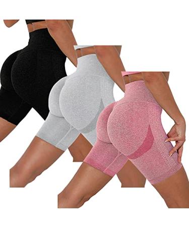 Juya Women's 3 Pack Butt Lifting Yoga Shorts Workout High Waist Tummy Control Ruched Booty Running Pants Large 4-black/Light Grey/Wine