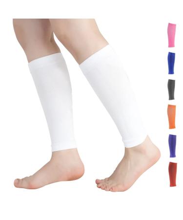 Novetec Calf Compression Sleeves for Men & Women (20-30mmhg) - Leg Compression Sleeve for Running  Cycling  Shin Splints Support  Relieve Legs Pain  Travel (One Pair)(White Medium) Medium White