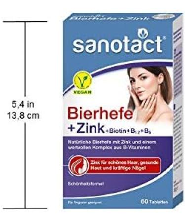 Buy Sanotact Beer Yeast + Zinc for Skin Hair and Nails - Vegan Hair Vitamins with Biotin B12 & B6 - 60 Tablets (5 Pack) - Intensive Beauty Formula - Buy Online on GoSupps.com
