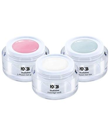 Studioline Gel Set - 1-Phase Gel Clear + AllroundGel Pink + Frenchgel White (Made in Germany3 x 15ml)