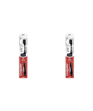 Colgate toothbrush 360 activated carbon 1 piece- with medium-hard bristles and activated carbon for thorough tooth cleaning- integrated cheek and tongue cleaner (pack with 2)