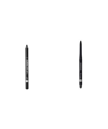 Rimmel Scandaleyes Waterproof Gel Eye Liner Pencil Black & Rimmel Exaggerate Eye Definer Blackest Black 1 Count Waterproof Long Lasting Easy Twist Up Self-Sharpening Eye Color Pencil Black 001/Blackest Black 1 Count