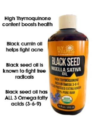 Buy Wellness USDA Organic Blackseed Cold Pressed Oil Nigella Sativa Premium Black Cumin Oil High Thymoquinone Powerful Omega rich oil 12 oz - Buy Online on GoSupps.com