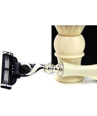 Premium Ivory Synthetic Hair Shaving Brush with Triple Cartridge Head - Best for Men's Grooming - Buy Online on GoSupps.com