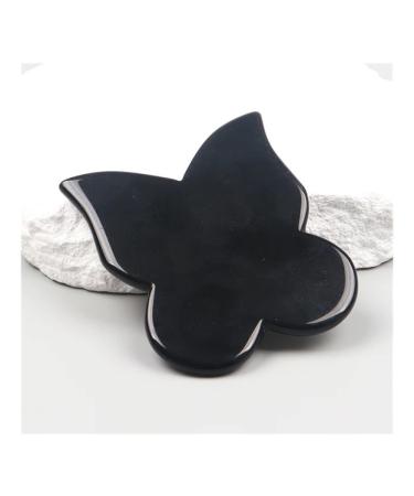 Rock Quartz Butterfly-Shaped Face Gua Sha Tool Jade Crystal Stone Massage Body Massager(Black)