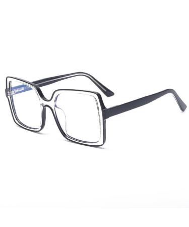 Reading Glasses Square Blue Light Blocking Oversized Computer Readers Anti Eye Strain Flat Light Mirror Eyeglasses +250 Black