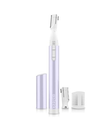 Eyebrow Trimmer, Aisleek Facial Hair Trimmer Precision Detailer with Rinseable Blade, Battery Powered Double-Sided Eyebrow Razor with Comb, Compact Pen-Size Safe Painless Shaver for Chin Peach-Fuzz Purple