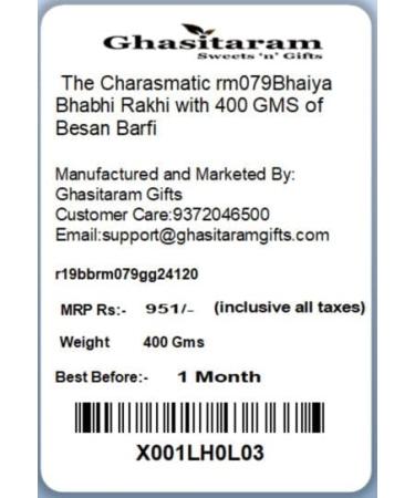 Ghasitaram Gifts Rakhis Online - Rakhi for Brother- The Charasmatic rm079Bhaiya Bhabhi Rakhi with 400 GMS of Besan Barfi Rakhi Set with 400 gms of Besan Barfi - Buy Online on GoSupps.com