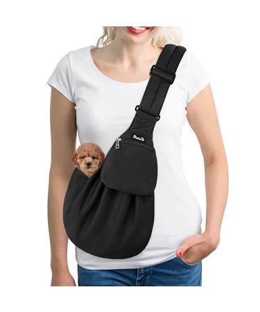 Slowton dog carrier bag pet dog pocket with adjustable padded shoulder strap and front bag carrying bag dog for walking outdoors and excursions (black and sweaters fabric) black sweater fabric XS (for pets 0.9-2kg)