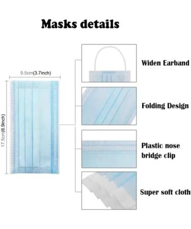 50 Pcs Disposable Adult Face Mask 3 PLY Layer Protective Face Masks Blue - Buy Online on GoSupps.com