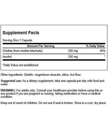 Swanson Choline & Inositol Nerve Support Capsules 250/250mg - 250 Count - Mental Function Boost - Buy Online on GoSupps.com