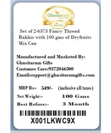 Ghasitaram Gifts Rakhi for Brother Rakhis Online - Set of 2-6373 Fancy Thread Rakhis with 100 GMS of Dryfruits Mix Can 2 Rakhi with 100 gms of Dryfruits Mix Can - Buy Online on GoSupps.com