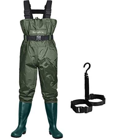 Dark Lightning Fly Fishing Waders for Men and Women with Boots, Mens/Womens High Chest Wader with Boot Hanger Green 13 Women/11 Men
