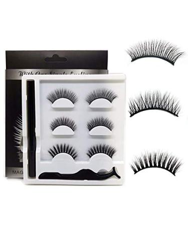 NO GLUE NO MAGNENT 3 Differt Pairs Makeup Magic Eyeliner Lashes Set Tweezer Handmade Natural And Dramatic Look False Eyelashes Eye Lashes Extension (02)