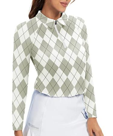 Soneven Womens Sleeveless Golf Shirt Printed Polo Tennis Shirts Moisture Wicking Athletic Sport Golf Tank Top Large 4-grey Plaid