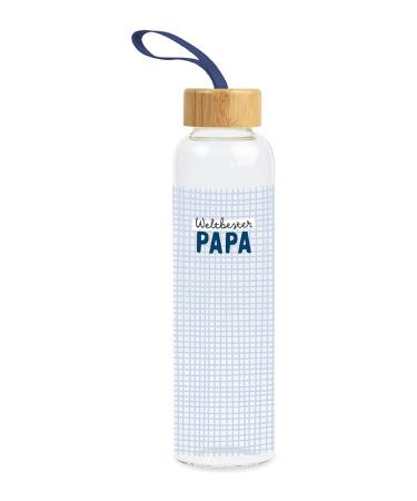 Graphic Workshop drinking bottle made of glass with funny saying | with handle loop | 550 ml | World's best dad blue