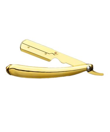 Fomiyes engraved razor holder folding cleverly made of stainless steel manual razor holder folding razor holder for razor hairdresser razor rustproof steel man straight blade 14.5x2.5cm golden