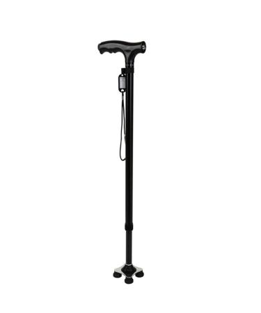 Walking Stick Band LED Lights Foldable Aluminum Cane Elderly Telescopic Crutches Black Surprise Gift