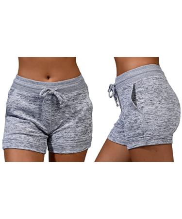 90 Degree By Reflex Soft Comfy Activewear Lounge Shorts with Pockets and Drawstring for Women Large 2 Pack Heather Grey/Heather Grey
