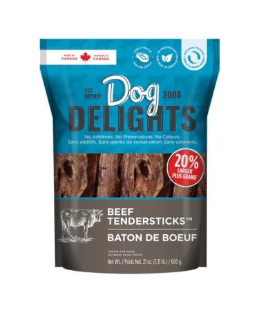 Beef Tendersticks Dog Treats Bundle. Includes (1) Package of Dog Delights Beef Tendersticks Dog Treats (600g) with BIG MAPLE Trivia Cards. No Additives Preservatives or Colours