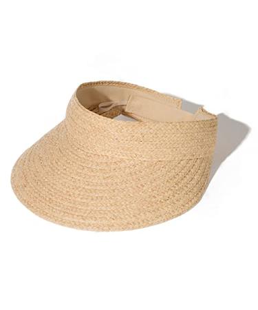 FURTALK Sun Visor Hats for Women Wide Brim Straw Visors Womens Foldable Beach Visors Summer Roll Up Ponytail Beach Hat Khaki One Size