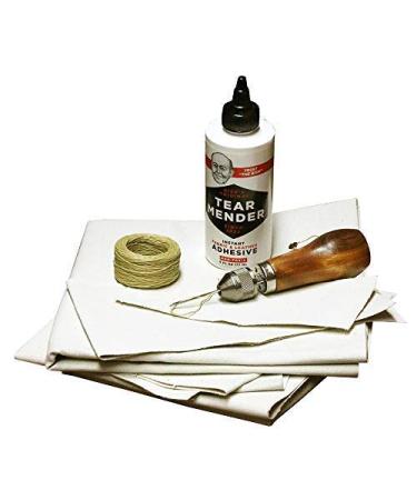 Complete Repair Kit for Canvas Tents, Pop-Up Campers, Tarps, Marine and Boat Covers | with 6oz Tear Mender Glue, Speedy Stitcher Sewing Awl/Needles, Over 6 Sq Ft of Canvas and 30 Yards of Waxed Thread