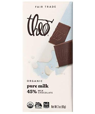 Theo Chocolate Pure Organic Milk Chocolate Bar, 45% Cacao, 12 Pack | Fair Trade 3 Ounce (Pack of 12)