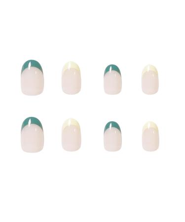 Justotry 24-Piece Almond Press-On Nails - Short Yellow & Teal French Acrylic Fake Nails for Women - Buy Online on GoSupps.com