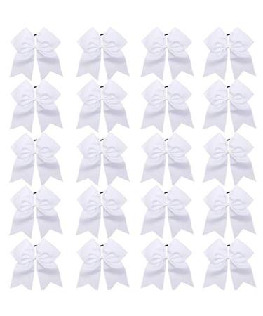 Hipcheer 20pcs 8" Large White Cheer Bows for Girls Hand-made Grosgrain Ribbon Hair Accessories for Teen Girls Softball Cheerleader Sports (White)