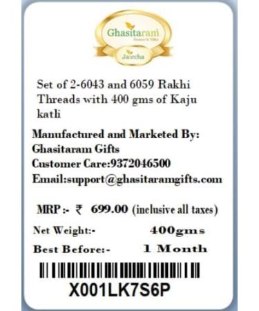 Ghasitaram Gifts Rakhi for Brother Rakhis Online - Set of 2-6043 and 6059 Rakhi Threads with 400 GMS of Kaju katli - Buy Online on GoSupps.com