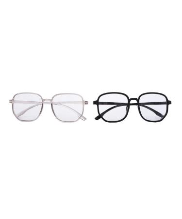 Pokinge 2Pcs Fashion Eyeglasses Trendy Oversized Square Computer Reading Glasses Resin Blue Light Blocking Glasses Eyewear Accessories for Men Women