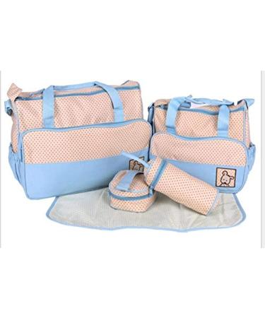 Multi-function 5-Piece Mummy Baby Diaper Nappy Changing Tote Shoulder Handbag Messenger Bag Light Weight with Bottle Bag Changing Mat Zipper Diaper Bag and Changing Mat Light Blue