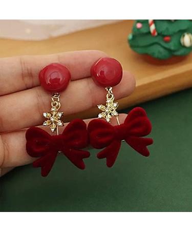 Fashion Earrings Ladies Jewelry Vintage Red Bow Small Snowflake Earrings for Women Festive Party Banquet Jewelry Dainty Earrings Fashion Accessories - Buy Online on GoSupps.com