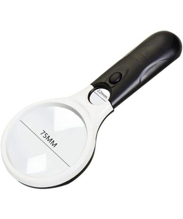 Large Magnifying Glass with Light 10X 20X 45X Handheld Illuminated Magnifier with 3 LED Lights UV Light Storage Bag Clean Cloth for Seniors Reading Inspection (White and blackmodel) - Buy Online on GoSupps.com