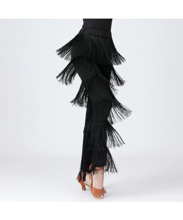 Women's Latin Dance Pants | Professional Black Fringe Practice Pants - Buy Online on GoSupps.com