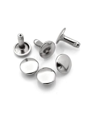 CRAFTMEMORE 9mm Cap x 12mm Post Leather Rivet Double Cap Rivets Tubular Metal Rapid Rivet Studs Leather Craft 50 Sets (12 mm Post  Silver) 12 mm Post Silver