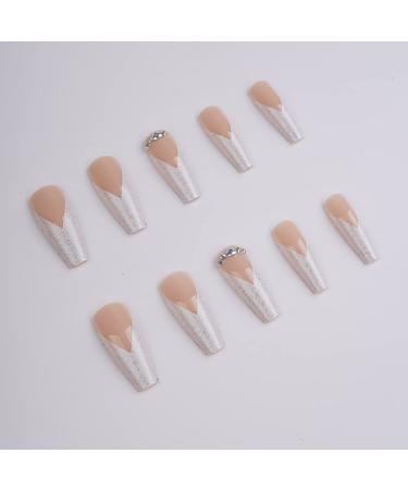 Xerling French Press On Nails with Glitter Rhinestones - Blue Heart Coffin Tips Long Ballerina Style 24 Pcs for Women & Girls - Buy Online on GoSupps.com