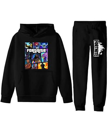 Lojito Youth Pullover Hoodie Sweater And Sweatpants Tracksuit Sets for Boys Girls Casual 2 Piece Outfit Sweatshirt Suit Black-a 9-10 Years