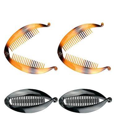 LULJY 4 Pieces Banana Clips Fish Clips Banana Fish Combs Wide Tort Toned Comb Long Hair Clips Fish Grip Slide Size 14 cm for Ladies (Black Gradient Brown)