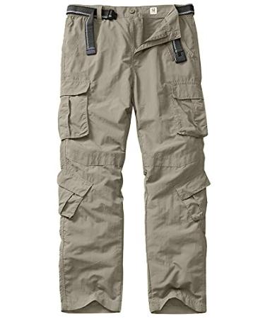 linlon Men's Outdoor Casual Quick Drying Lightweight Hiking Cargo Pants with 8 Pockets 32 Khaki