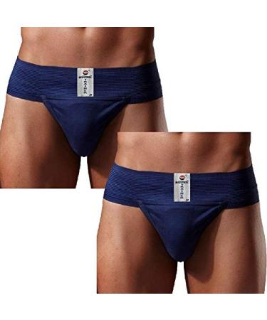 WMX Gym Cotton Supporter Back Covered with Cup Pocket Athletic Fit Brief Multi Sport Underwear Pack 2 Trainer Navy XX-Large