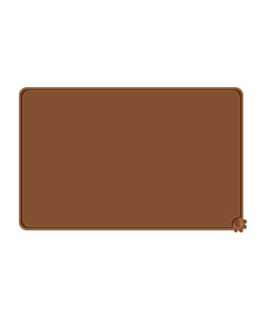 SACRONS Pet Feeding Mats Non-Slip & Waterproof & Non-Stick Food Raised Edges Prevent Overflow, Easy to Clean 18.5" x 11.5" Brown