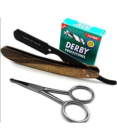 Wooden Razor 100 Derby Razor Blades Shaver Shaving Razor Beard Scissors NATRA