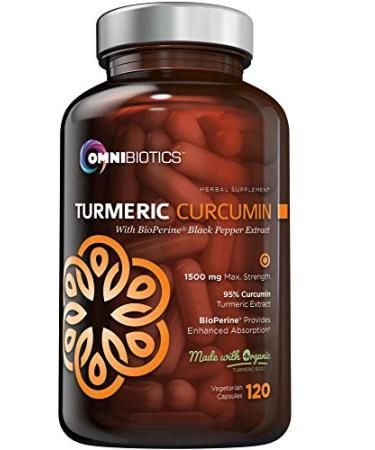 Organic Turmeric Curcumin Supplement 1500mg with BioPerine | 95% Standardized Curcuminoid Extract & Organic Root Powder with Piperine Black Pepper Fruit (10mg), 120 Vegetarian Capsules