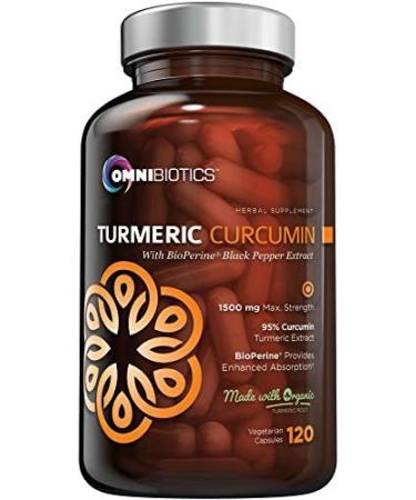 OmniBiotics Organic Turmeric Curcumin Supplement 1500mg with BioPerine 95% Standardized Curcuminoid Extract - 120 Vegetarian Capsules