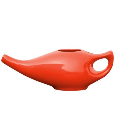 HEALTHANDWEALTH Durable Ceramic Neti Pot - Non-Metallic Comfortable Grip - Microwave and Dishwasher Friendly (Red)