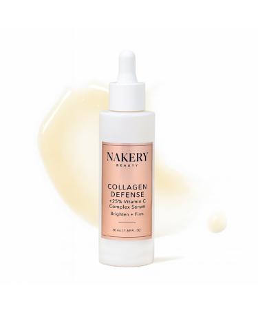 Nakery Collagen Defense Face Serum 25% Vitamin C Complex with Niacinamide and Peptides Anti Aging Collagen Booster for Wrinkles and Dark Spots Brightening Skin Treatment Made in USA Unscented