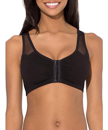 Fruit of the Loom Women's Comfort Front Close Sport Bra With Mesh Straps 38 Black Hue