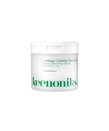 keenoniks Cooling & Pore Care Toner Pads Redness Relief + Gentle Peeling with Cabbage Extract & PHA Korean Skincare - 70 Pads (5.07 oz) Green