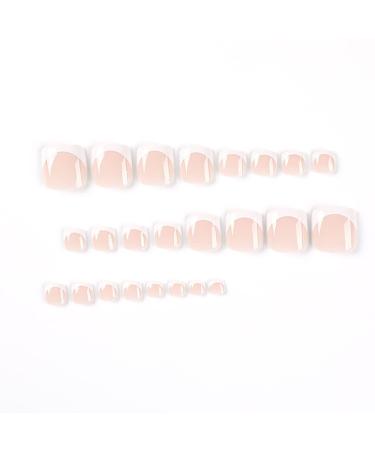 French White Square Short Full Cover Fake Toe Nails 24PCS - Toe Nails with Glue Sticker and File - False Gel Toe Nails Tips for Women, Teens, Girls - Buy Online on GoSupps.com